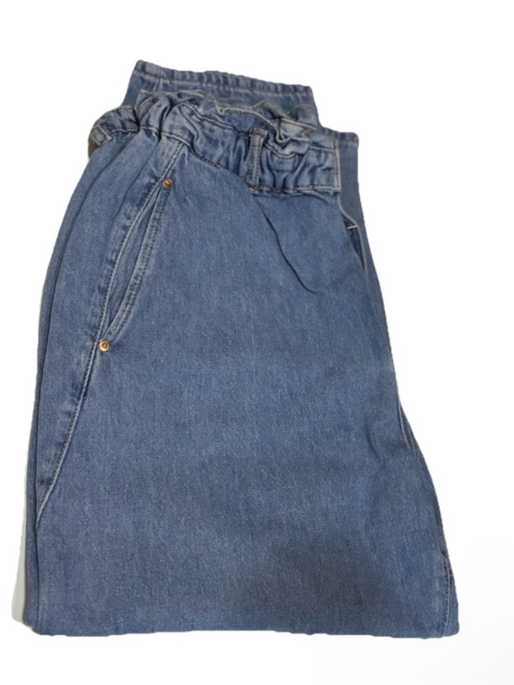 Zara Women's Blue Paperbag Waist Denim Jeans